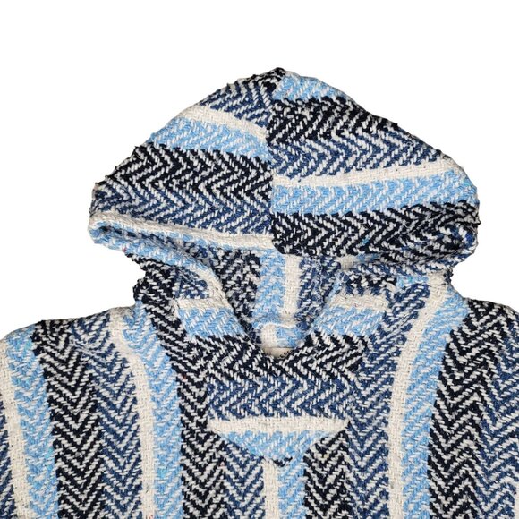 Earth Ragz Mexican Blanket Pullover Striped Hoodie, Unisex L (White/Blue/Navy) - Picture 7 of 7